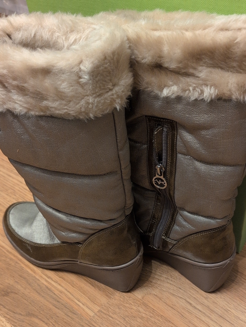 Anne Klein Women's Faux-Fur Trim Quilted Winter Boots in Taupe